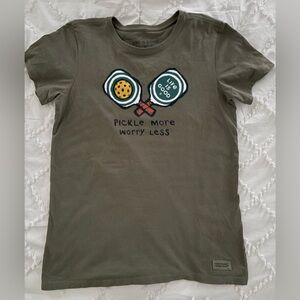 Life Is Good Green 'Pickle More Worry Less' women’s pickleball Tee shirt small